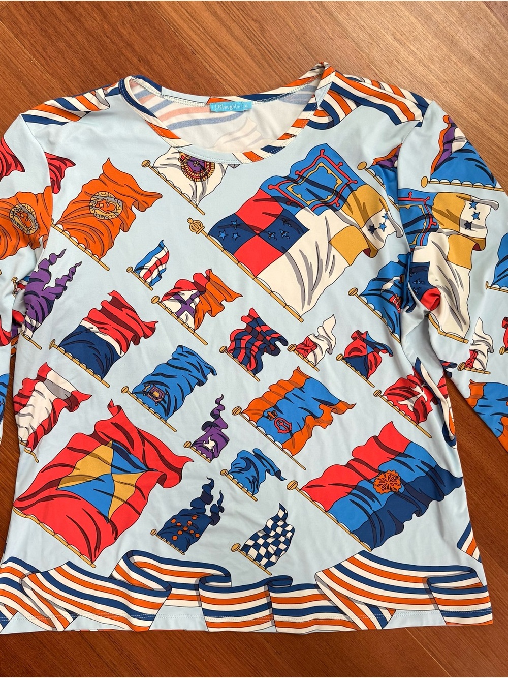 J. McLaughlin Light Blue Nautical Flag 3/4th Sleeve Tee